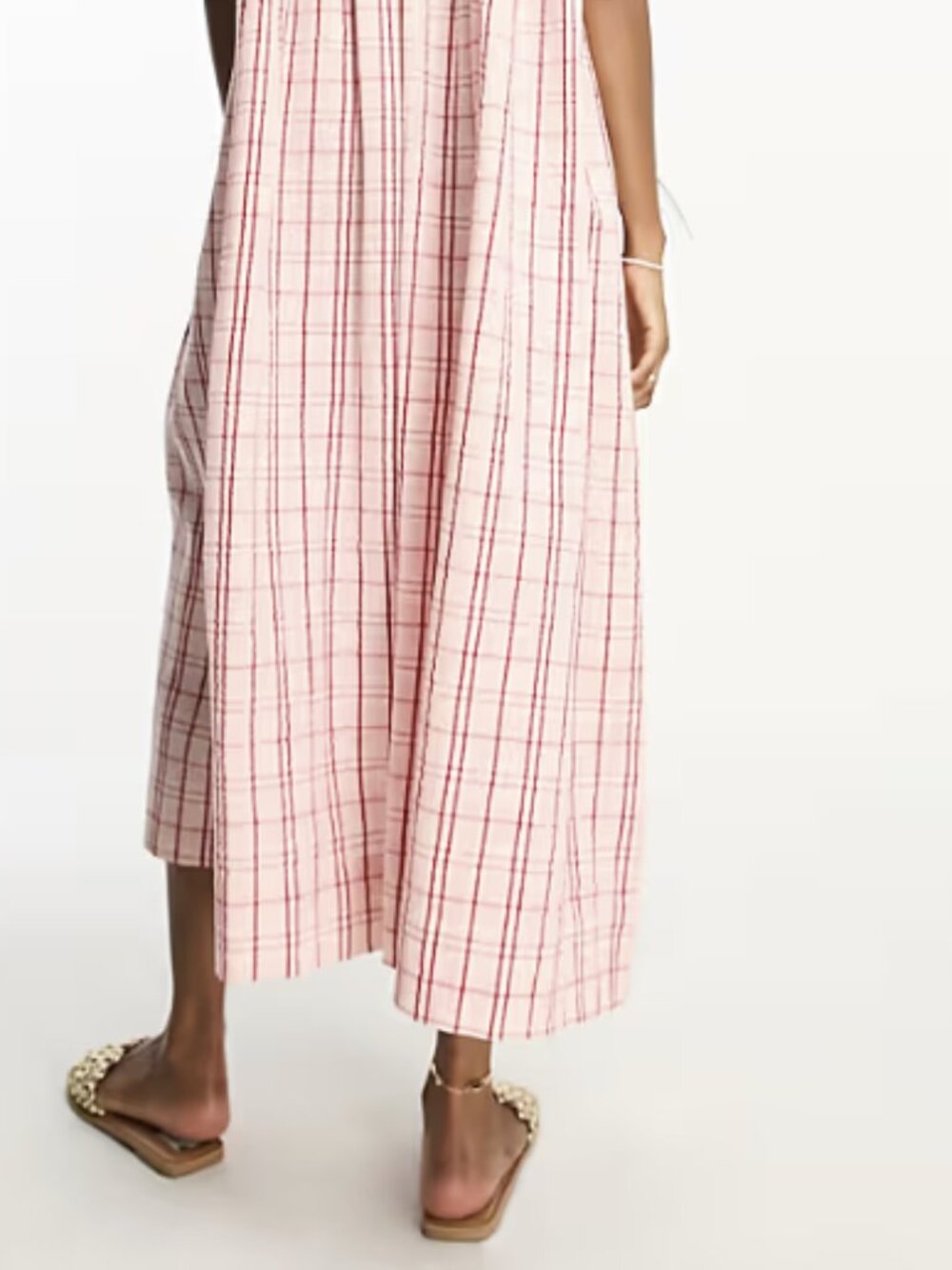 ASOS DESIGN Tall Cotton v-neck midi smock dress in pink check - Picture 4 of 8
